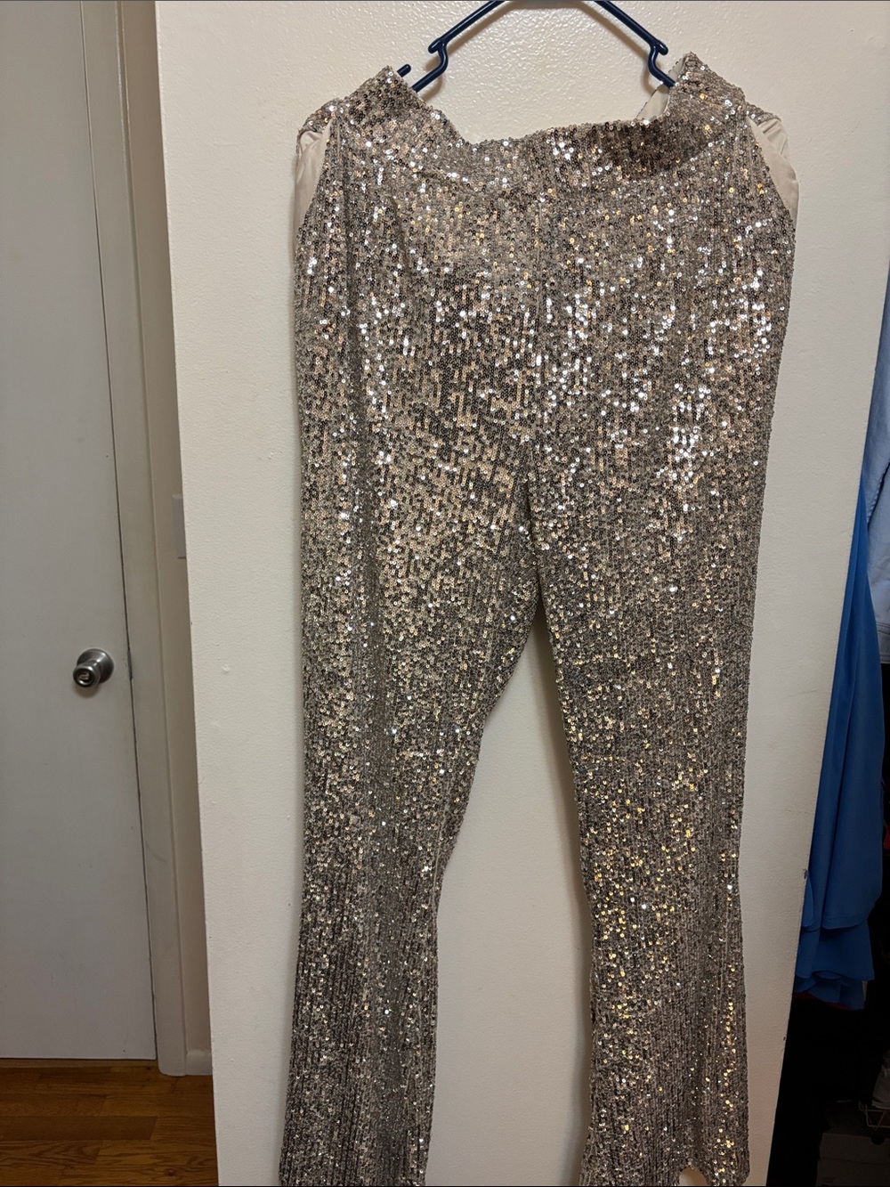 Cable and Gage Sequined Wide-Leg Evening Pants in Champagne